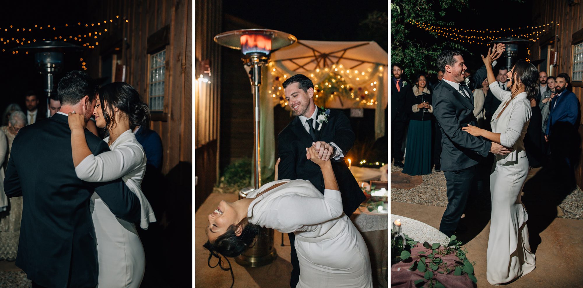 Collage showing the couple's first dance at their reception in Moab.